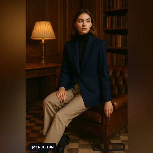 Vintage Pendleton Wool Blazer Navy Blue Petite 10 Heritage Classic Dark Academia - Picture 4 of 10